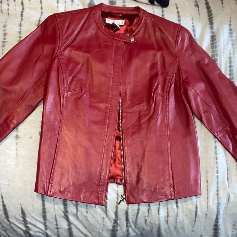 Giani Bernini Red Leather Jacket - Women's Zip Front